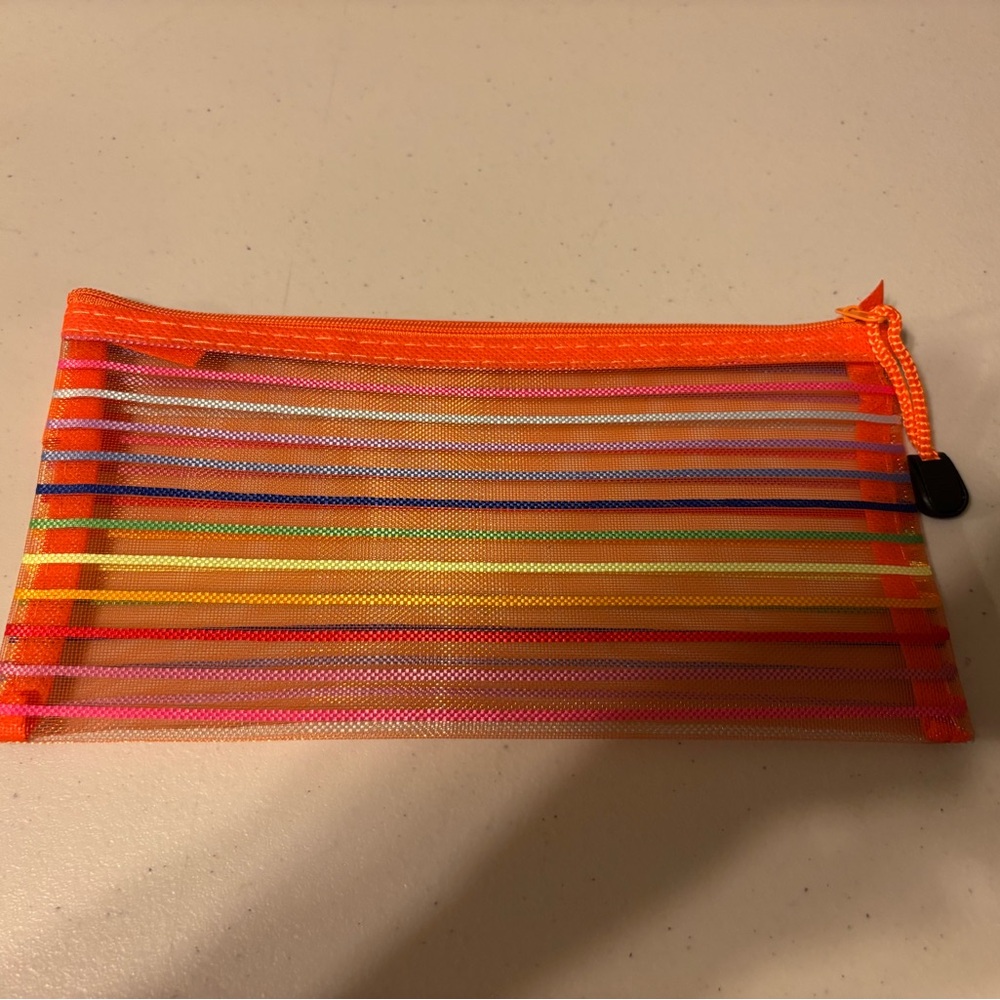Colorful Striped Mesh Pouch. Pencil holder size